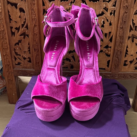 Gianni Bini Shoes - Gianni Bini Hot Pink Velvet Platform Heels with Ankle Strap